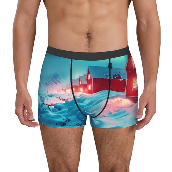 Naloa Aurora Borealis Village Mens Underwear - Boxers for Men, Mens Boxer Briefs, Classic Briefs for Men-Small