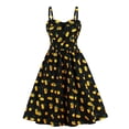 thumbnail image 1 of Vestido vintage plisado con lazo y estampado de tirantes con escote cuadrado para mujer Pompotops  ghjkhdj18817, 1 of 8