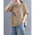 thumbnail image 2 of Women Spring Casual Pullover Crewneck Short Sleeve Tshirt Top GA2206 Khaki, 2 of 5