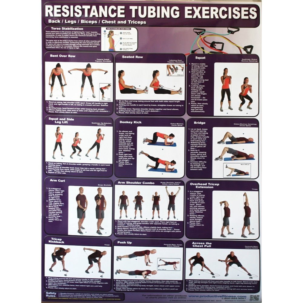 Productive Fitness Posters Resistance Tubing Training Exercises for