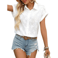 thumbnail image 2 of Cardigan Décontracté Formel pour Femme, Col à Revers, Chemise en Coton avec Broderie, Manches Courtes à Revers, Blanc G, 2 of 10