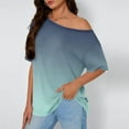 thumbnail image 2 of Women's Off Shoulder Slanted Neck Short Sleeve Top Shirts Blouses, Loose Fit Printed Casual Daily Wear Vacation Beach Party Outfits, Fashion Essential Gift for Women | CSEONE,Navy XL, 2 of 9