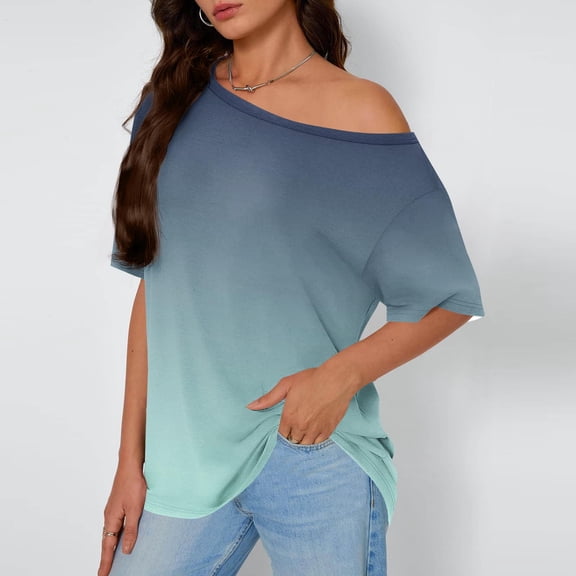 FDGIU Women's Off Shoulder Oversized T-Shirt - Short Sleeve Tee Summer Casual Beach Shirt Loose Fit Comfy House Outfits Spring Fashion