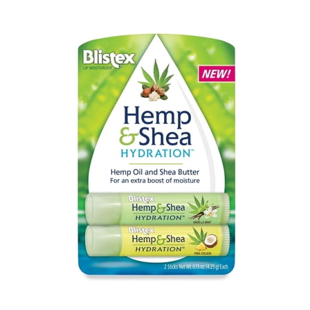 Blistex Hemp & Shea Hydration with Shea Butter & Hemp Seed Oil, 0.15 oz, 2 Count