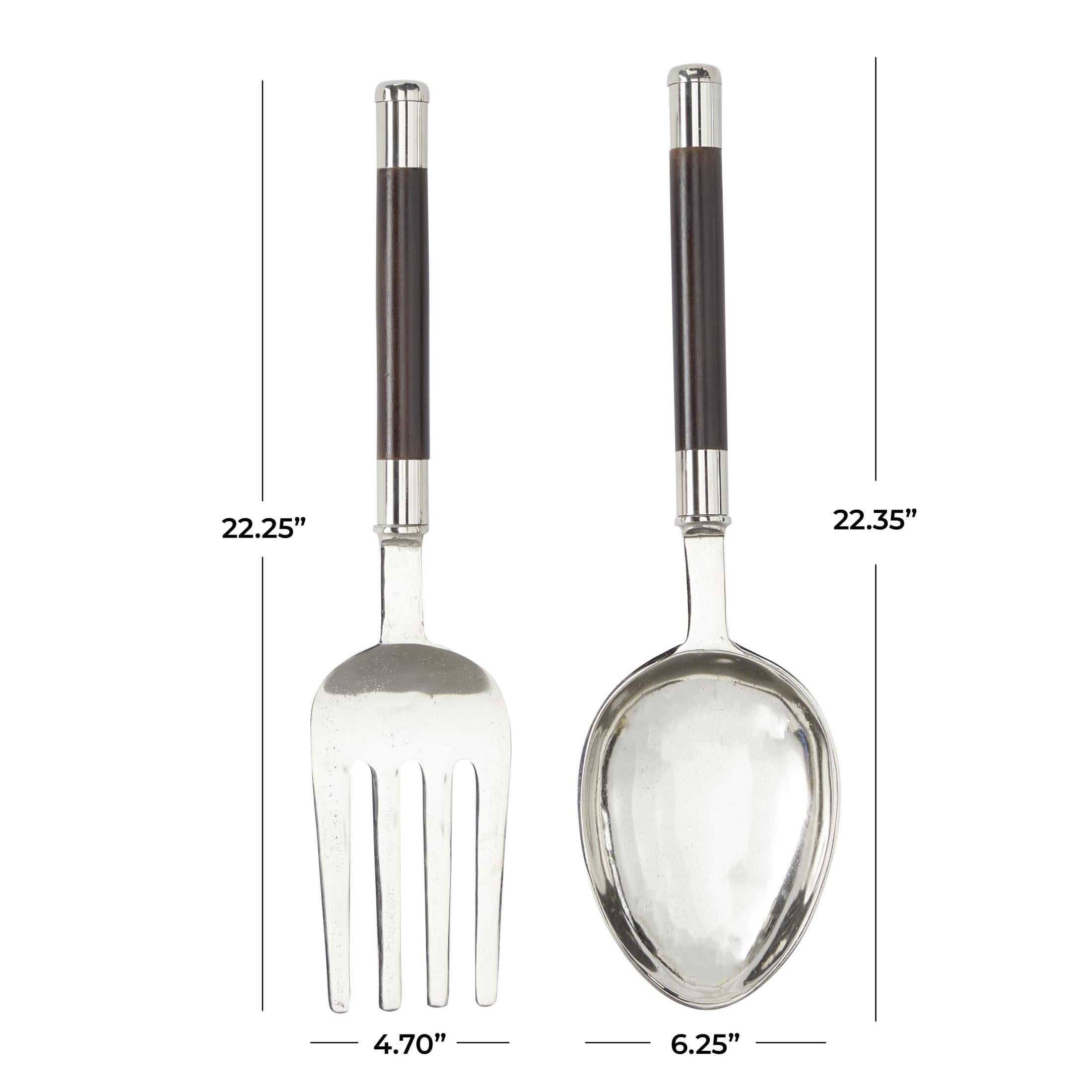 DecMode Silver Aluminum Metal Spoon and Fork Utensils Wall Decor (2 Count)