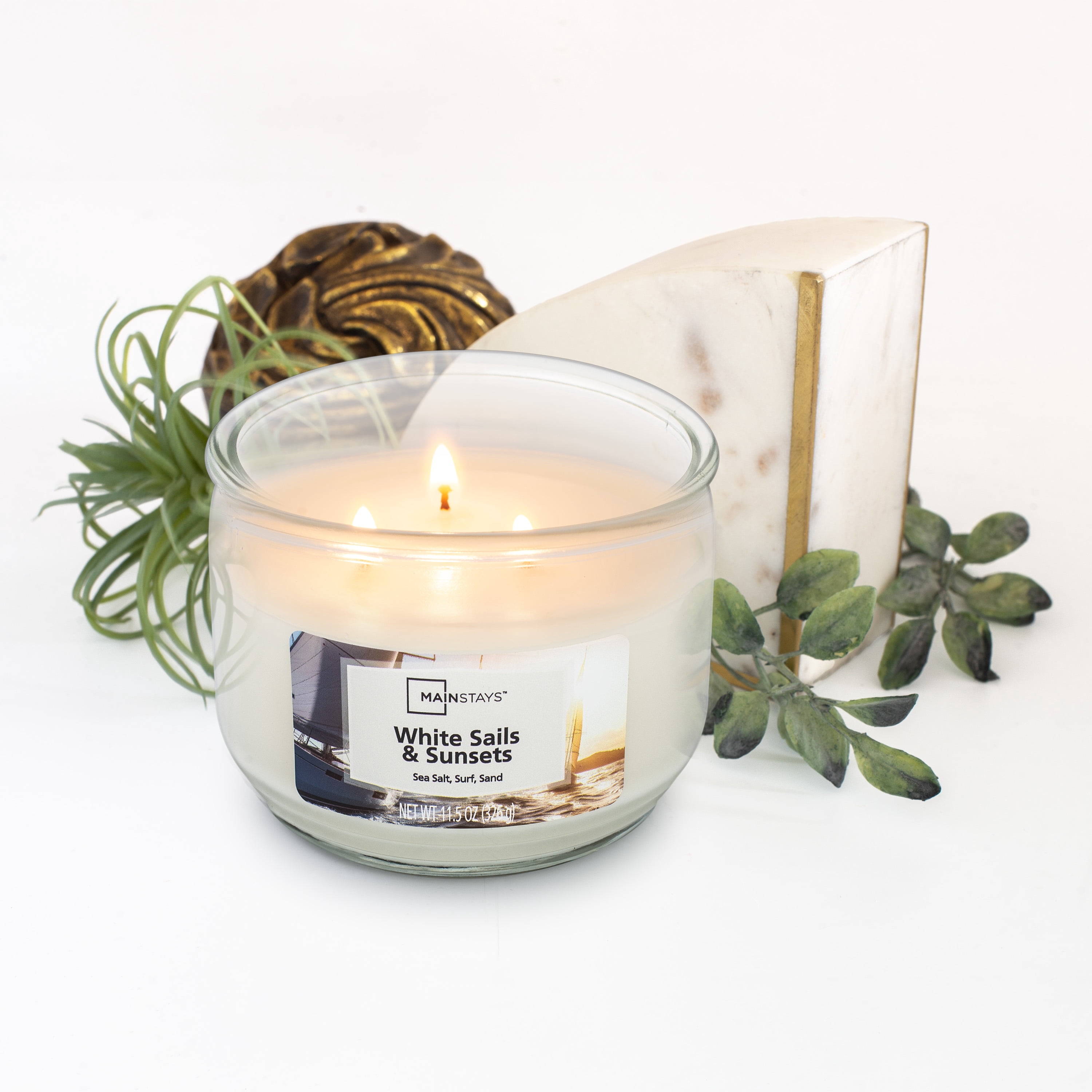 Mainstays White Sails & Sunsets Candle, 3-Wick, 11.5 oz Glass Jar