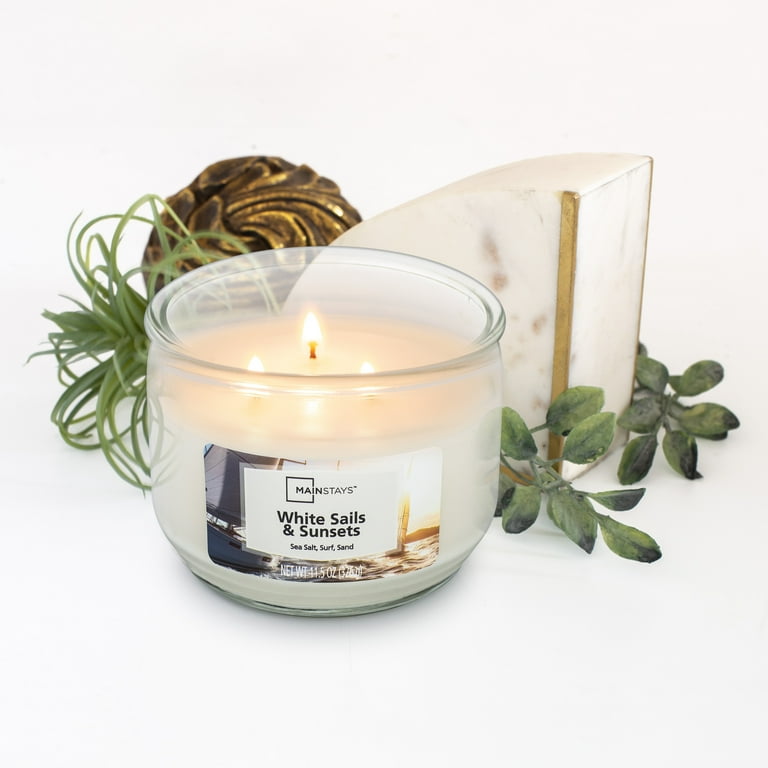 Mainstays White Sails & Sunsets 3-Wick Candle, 11.5 oz Glass Jar