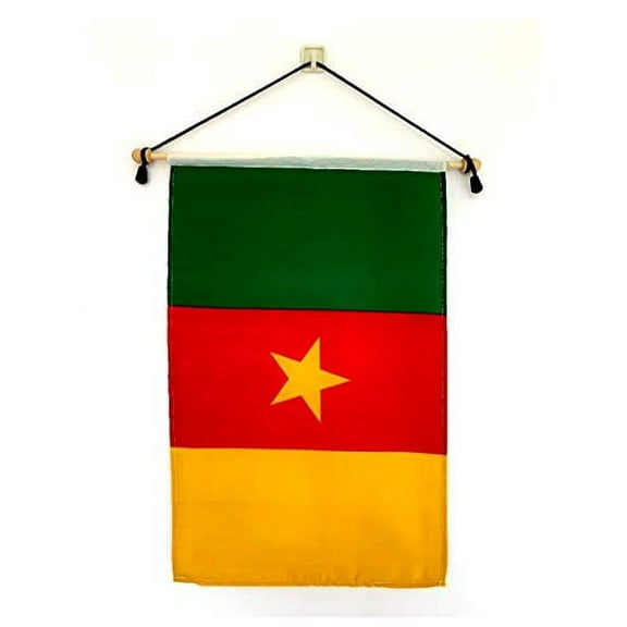 Cameroon 12"x18" Polyester Wall Banner Flags, 12 x18 Cameroonian Wall or School Flag Mounted on a Birch Wood Banner Pole, Much Larger Than Mini 4"x6" Banner Flags