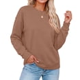 thumbnail image 7 of Womens Crew Neck Sweatshirts Long Sleeve Fall Casual Basic Pullover Loose Fit Top Sweatshirt Fashion Light Brown XL, 7 of 7