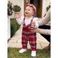 thumbnail image 4 of Cjfdfy Newborn Baby Girl Christmas Fall Clothes Set Christmas Plaid Striped Ruffle Long Sleeve Ribbed Jumpsuit Bow Headband Infant Cute Christmas Fall Winter Outfit 0-18 Months, 4 of 9