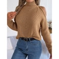 thumbnail image 4 of SWSMCLT Women's Soft Pullover Sweater Long Sleeve High Neck Loose Top Knitwear Knitted Off The Shoulder Fashion Khaki Large, 4 of 5