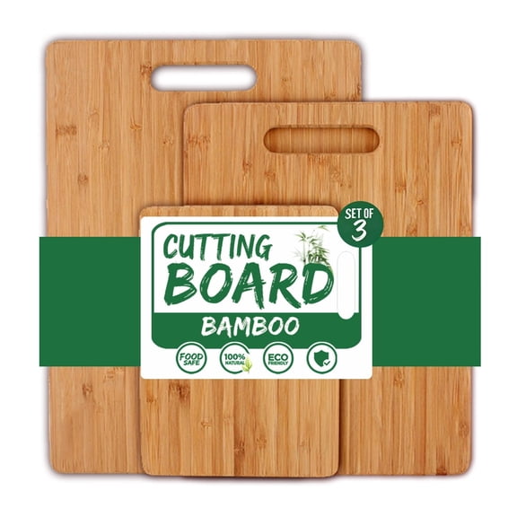 Bamboo Cutting Boards for Kitchen Set of 3, Wood Cutting Board for Chopping Meat, Vegetables, Fruits, Cheese, Knife Friendly Serving Tray with Handles