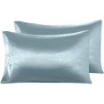 thumbnail image 4 of HTOOQ Silky Super Soft 4 Piece Deep Pocket Satin Sheet Set, King Size Light Blue, 4 of 6