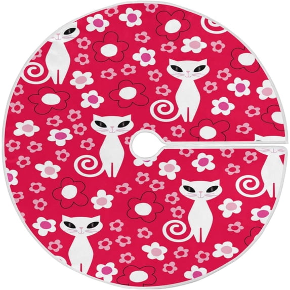 FMSHPON Cute Cat Flower Xmas Christmas Tree Skirt Stand Mat for Holiday Party Decoration Indoor Outdoor 36 inches