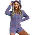 thumbnail image 2 of Feancey Women's Fuzzy Pajamas Lips Print Hooded Rompers Short One Piece Jumpsuits Winter Fleece Warm Onesie Pjs Comfy Plush Loungewear Blue XL, 2 of 6