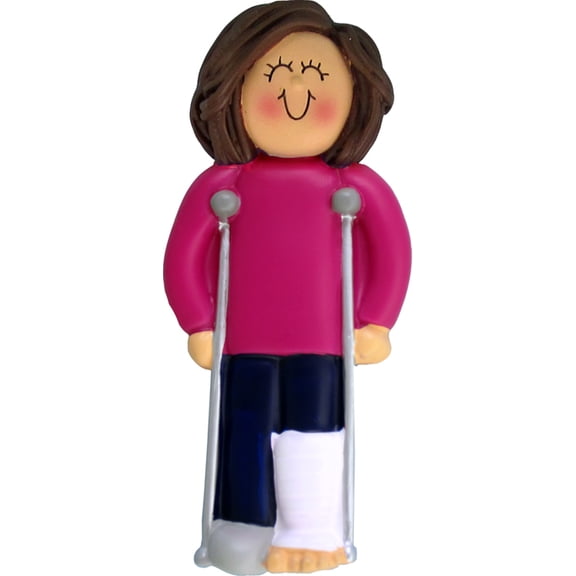 Crutches Female Brown Personalized  Christmas Ornament DO-IT-YOURSELF