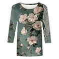 thumbnail image 4 of CYMMPU Summer Trendy Shirts Round Neck Blouses for Women Dressy Casual Tunic Tops Loose Fit 3/4 Sleeve Spring Tops Flower Printed Lightweight Basic Tees Gray L, 4 of 5