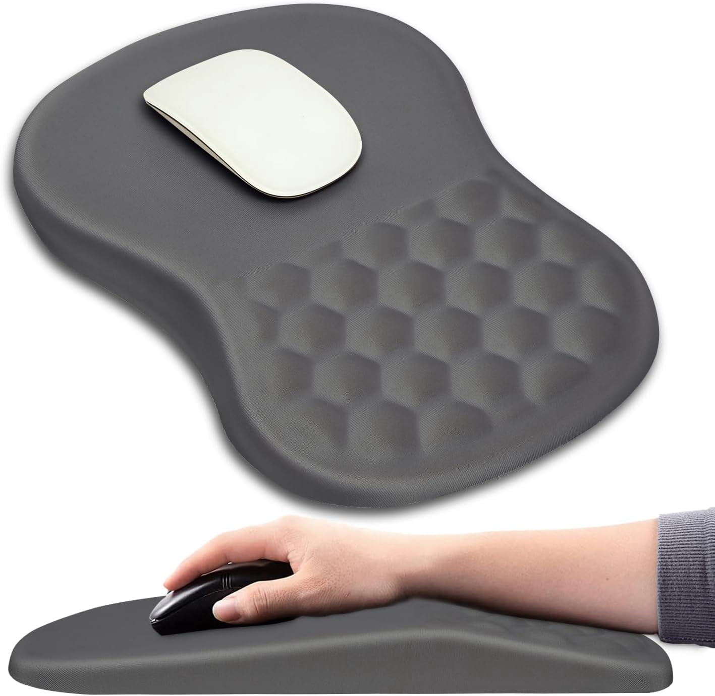 Ergonomic Mouse Pad Wrist Support with Massage Design, Wrist Rest Pain Relief Mousepad with Memory Foam&Non-Slip PU Base, Mouse Pads for Wireless Mouse & Desk (12x8 inch,Black)
