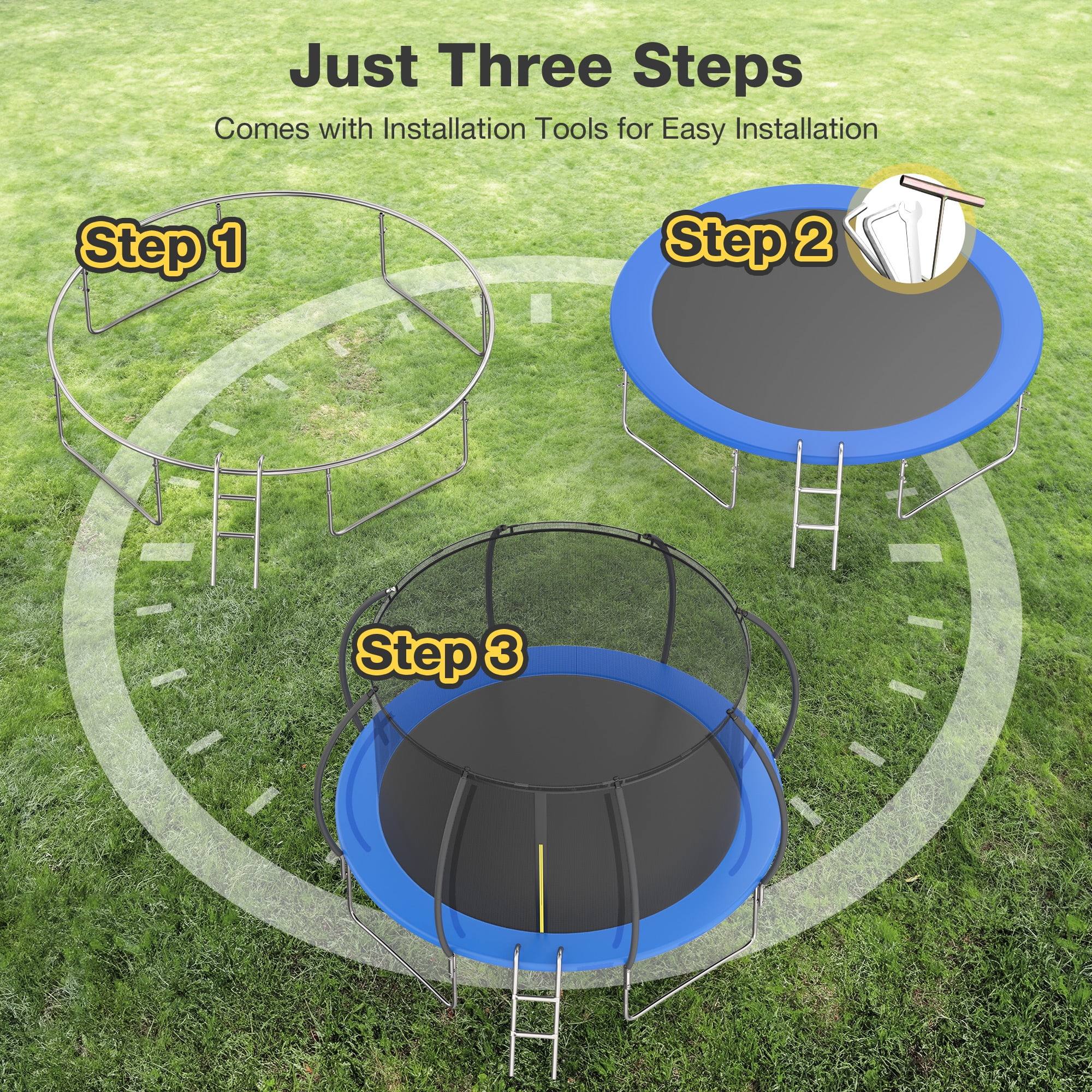 FUNTOK Trampoline 10FT 12FT 14FT Trampoline with Enclosure Net for Kids Adults, 600 LBS New Upgraded Recreational Backyard Trampolines with Waterproof Jump Mat Ladder for 3 Person
