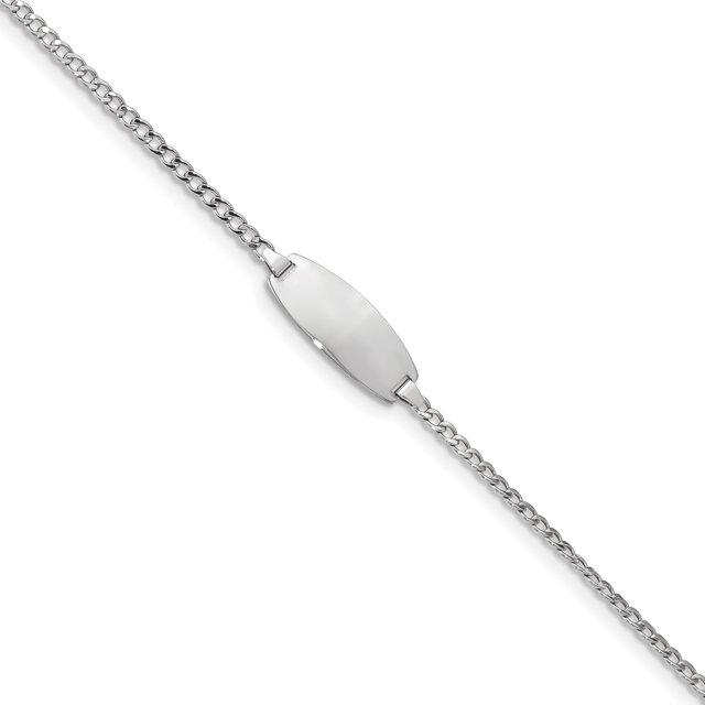14k White Gold Oval Curb Name Bar Identification Id Bracelet