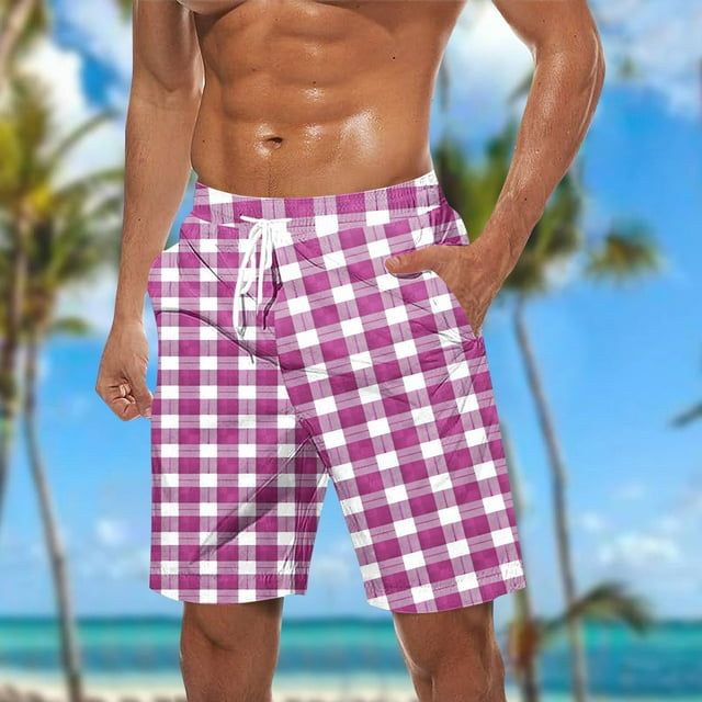 Sentmoon Plus Size Shorts for Men 2025 Summer Breathable Loose Beach Shorts Checkered Print Drawstring High Waist Athletic Shorts with Pockets Comfy Man for Running Cycling Workout Pink XXL