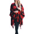thumbnail image 4 of Daisy Del Sol Knit Buffalo Plaid Checkered Wrap Oversized Blanket Sweater Poncho (Red), 4 of 4