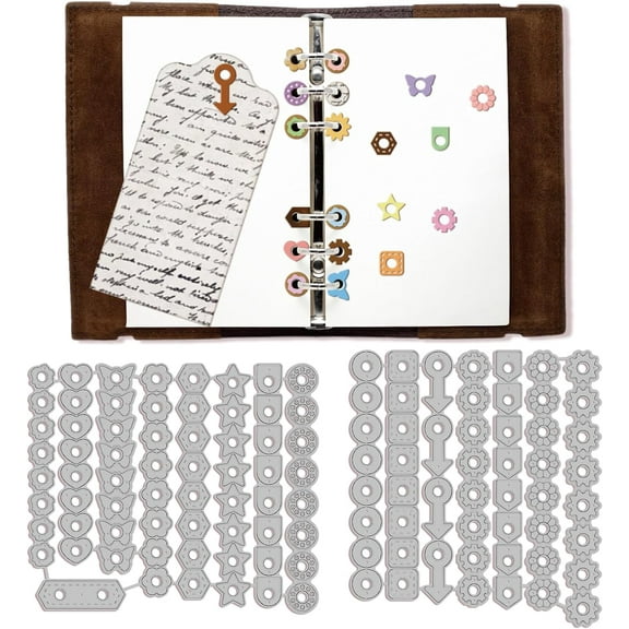 1Set Page Tab Hole Reinforcement Cutting Dies for DIY Scrapbooking Metal Geometric Craft Designs Die Cuts Embossing Stencils Template for Paper Card Making Decoration Album