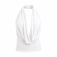 thumbnail image 4 of WAYUTE Tank Tops for Women Elegant Halter Solid Color Slim Fit Cropped Top Backless Knit Vest Party Night Out Fashion Summer,White,L, 4 of 4