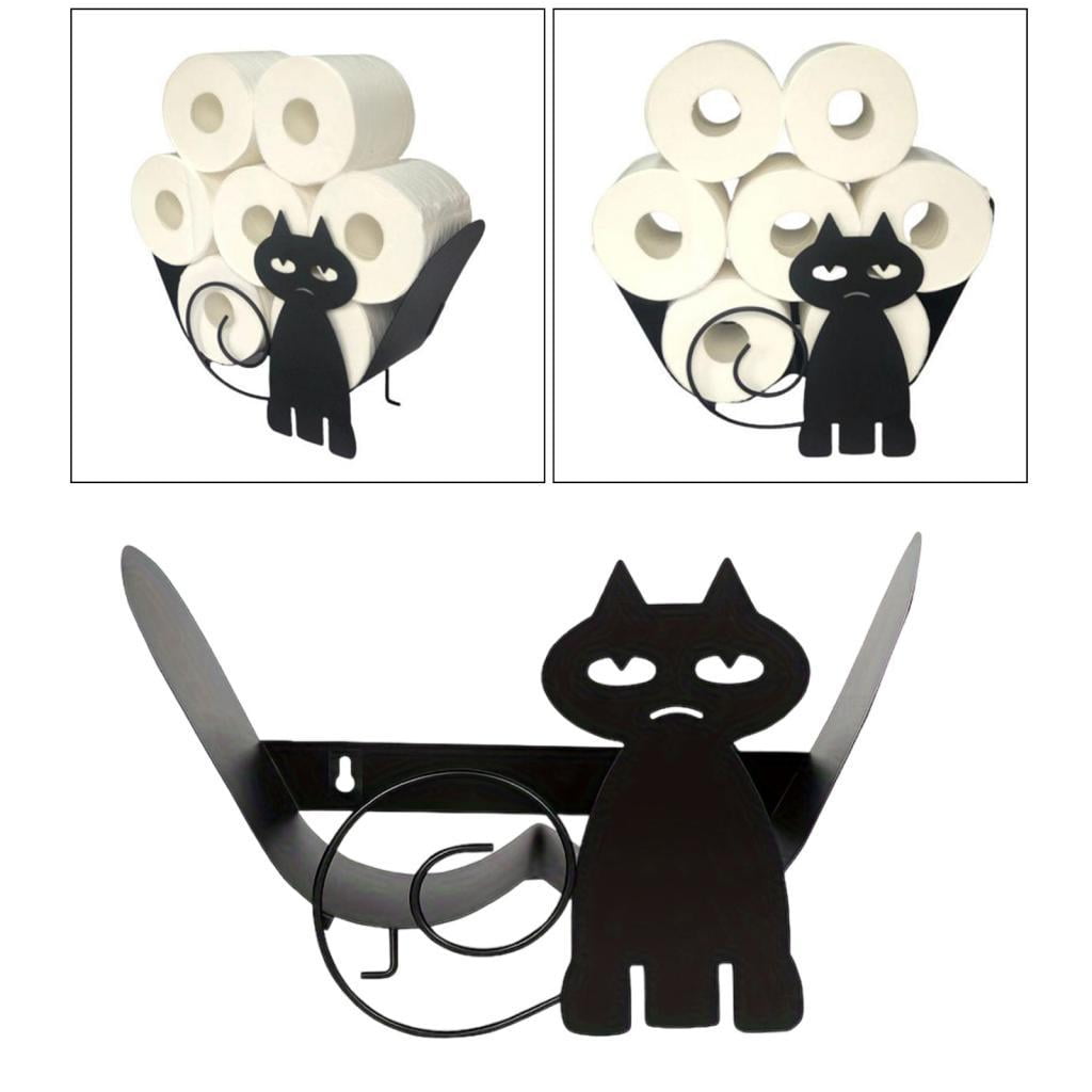 Fiocias Cat Decorative Toilet Paper Holder - Free-Standing Bathroom Tissue Storage Black