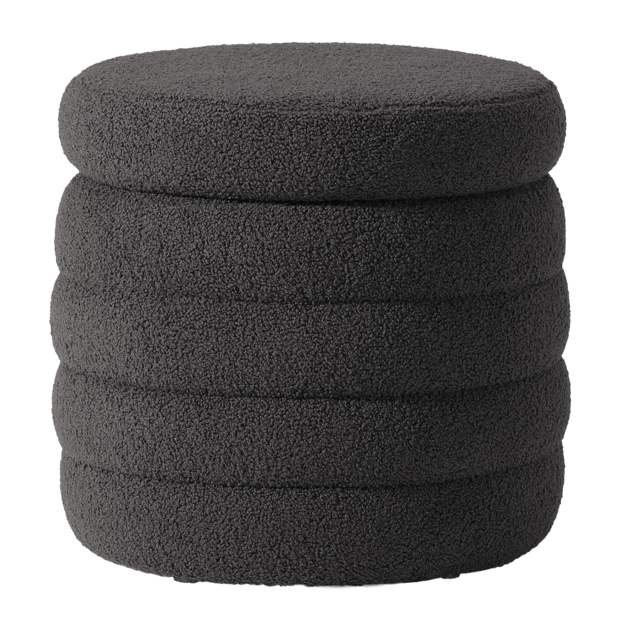 WestinTrends Alexandria Mid-Century Modern Faux Sherpa Round Storage Ottoman, Charcoal Gray