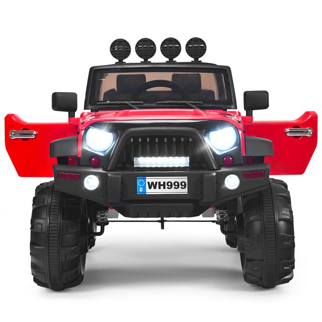 Patiojoy Camion pour Enfants 12V à Chevaucher 2 Sièges Véhicule Électrique pour Enfants avec Télécommande 2,4 GHz et Poignée Rétractable Rouge