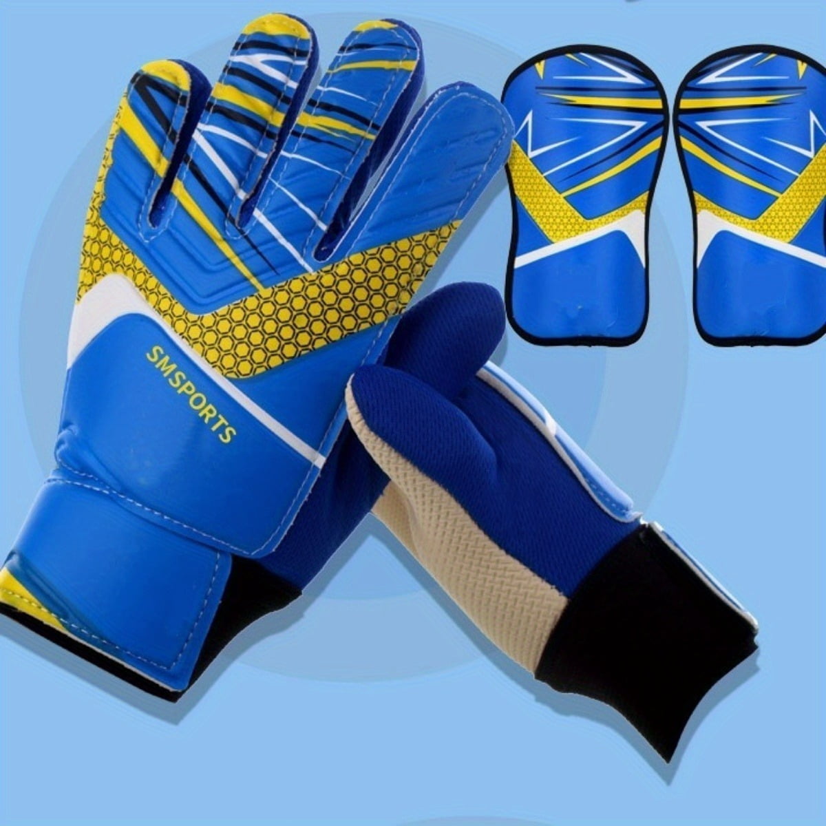 1 set of football goalkeeper gloves knee pads, made of anti slip and wear-resistant latex material, providing effective protection. Essential protective gear for youth football training