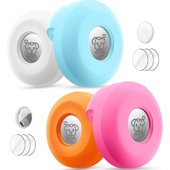 4 Pack Dog Collar Holder for Airtags, Silicone Cat Collar Case Compatible with Apple Air Tag Tracker, Anti-Lost Protective Cover, Waterproof Pets Dog Cat Loop Holder Accessories Fits Airtag