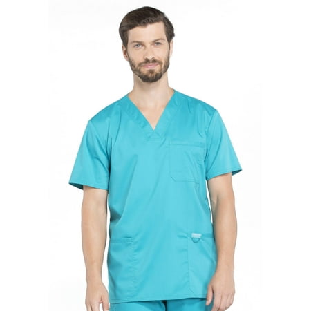 

Cherokee Workwear Revolution Scrubs Top for Men V-Neck Plus Size WW670 5XL Teal Blue