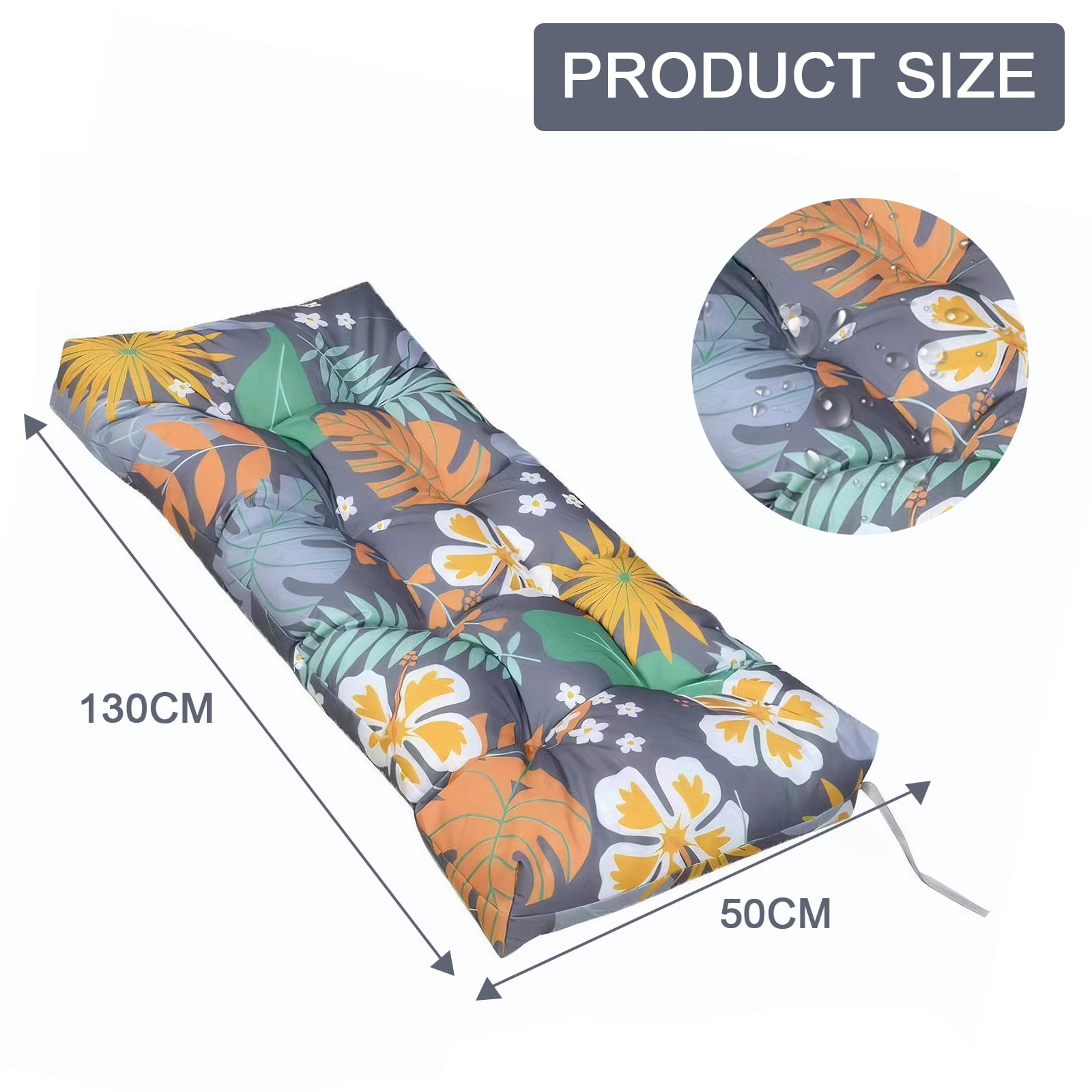 Eurhowing Thick Outdoor Bench Cushion, 52"x20"x4" Waterproof Fade-Resistant Porch Swing Cushions with Ties, High-Density Patio Garden Furniture Cushion, Floral