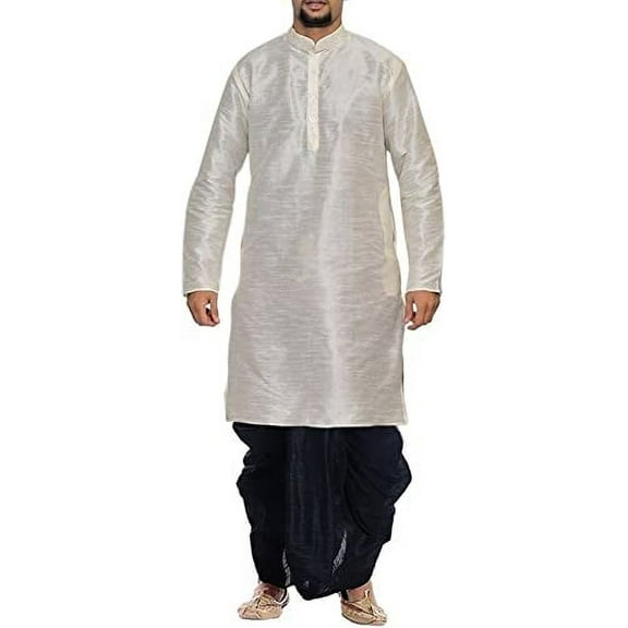 Royal Men's Beige Silk blend Festive Dhoti Kurta Set