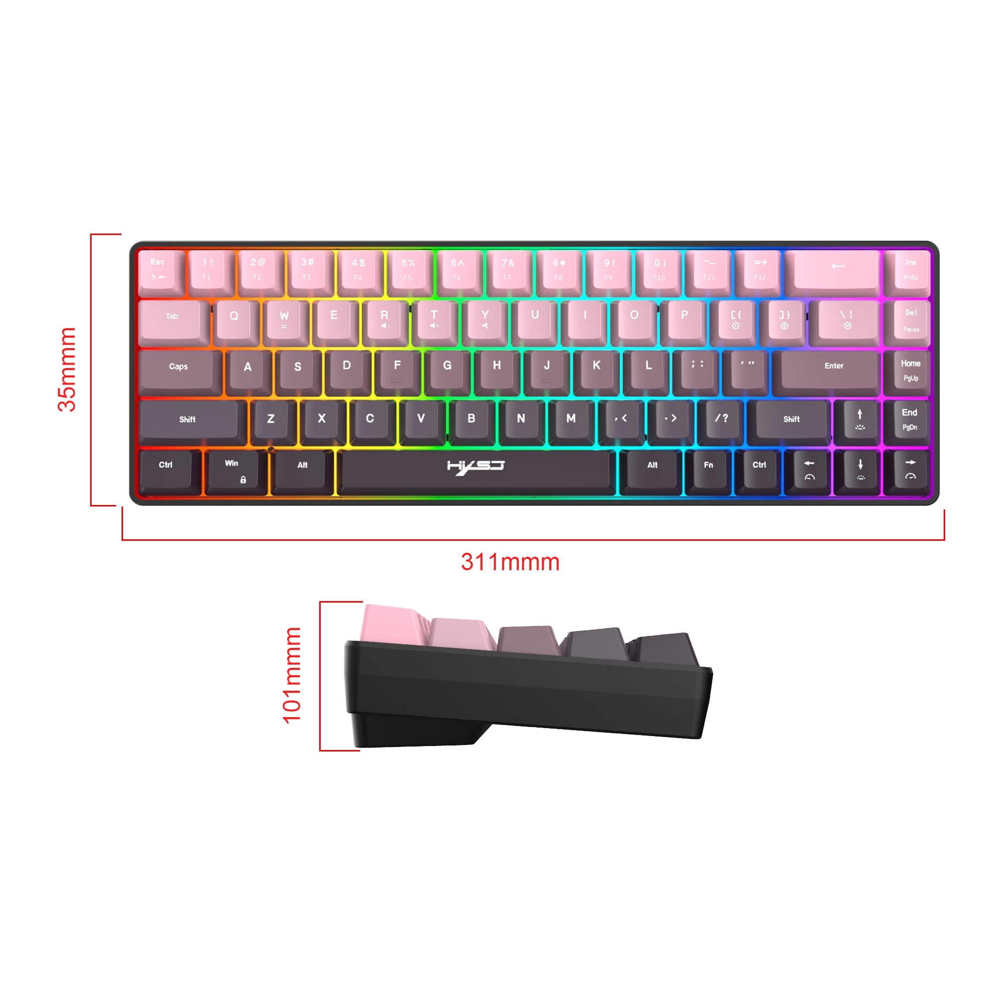 Gaming Keyboard Wired,60% 68 Keys Mini Keyboard Multimedia & Anti-ghosting Keys for Windows Computer Laptop PC Mac Gamer,Pink and Black