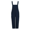 thumbnail image 4 of Sakmal Plus Size Casual Jumpsuits for Women Solid Cargo Wide Leg Cottonand Linen Overalls Sleeveless Cropped Blue Square Neck Pants for Women, 4 of 8