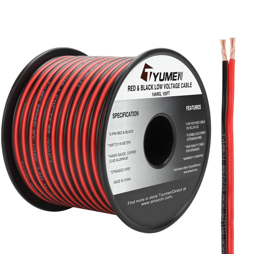 14 Gauge 100' ft SPEAKER WIRE Red Black Cable Car Audio Home Stereo 12V DC Power 