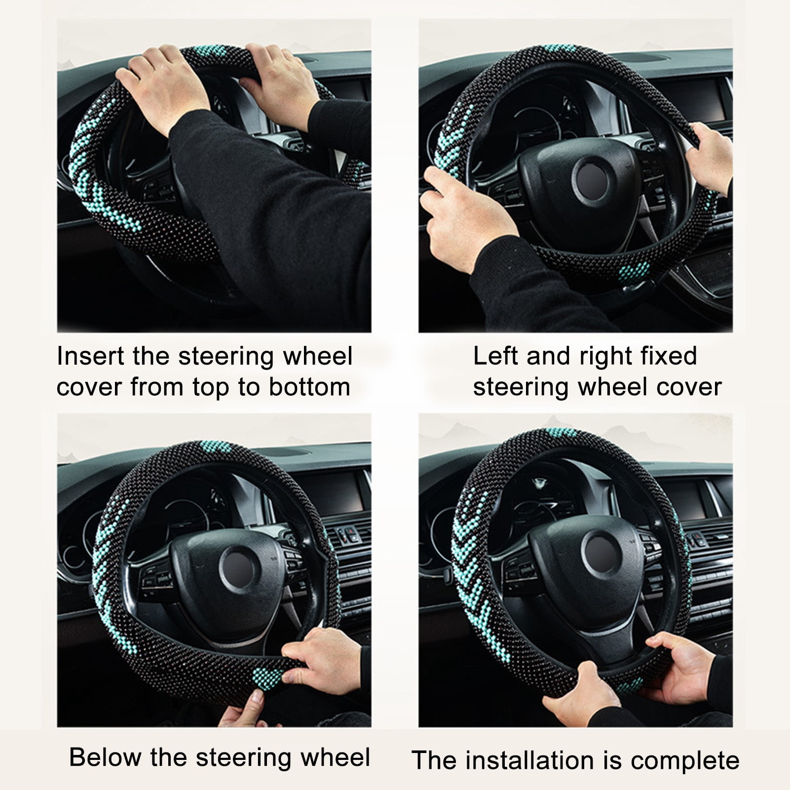 Happy Date Car Steering Wheel Cover,Delicate Workmanship Breathable Beaded Anti-Skid Perfect Decor Comfortable Grip Wooden Bead Steering Wheel Cover for Automobiles