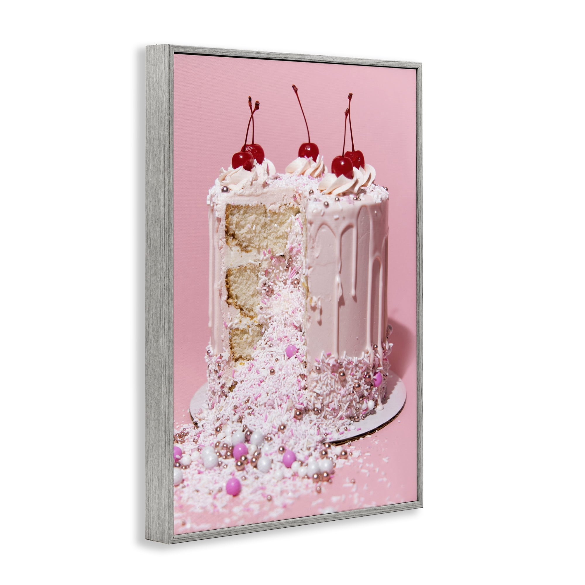 Stupell Industries Glam Gemstone Cake Food & Beverage Painting Gray Framed Art Print Wall Art, 16 x 24