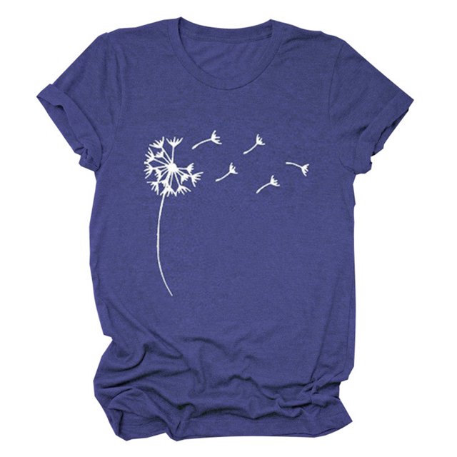 Qarigey Camiseta Estampado Cuello Camiseta Mujer Suelta Verano Top, Púrpura, S Prendas para la parte del cuerpo Azul METRO Qarigey AP002011-12