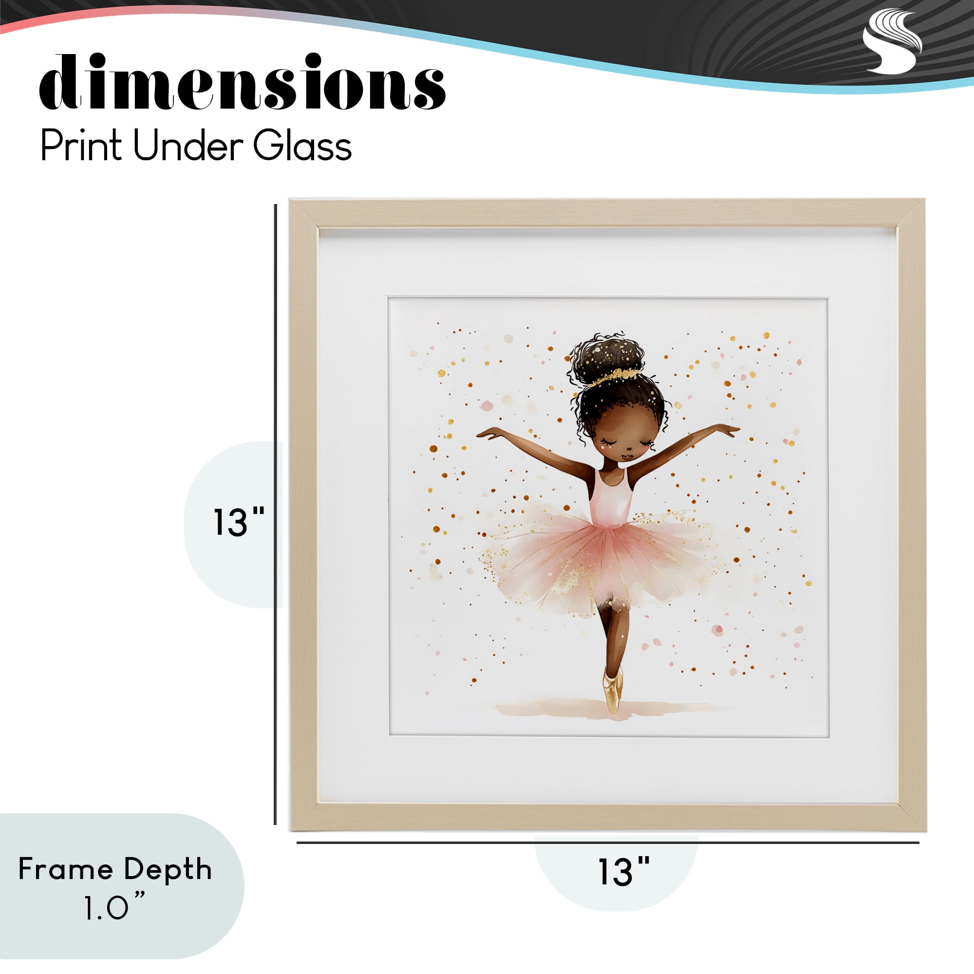 Stupell Industries Pink Ballerina Girl with Gold Birch Framed Print Under Glass, design by Creative Studio