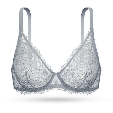 Deyllo Women s Push up Sexy Lace Bra Non-Padded Full Coverage Underwire Support Plunge BrasGray 36C