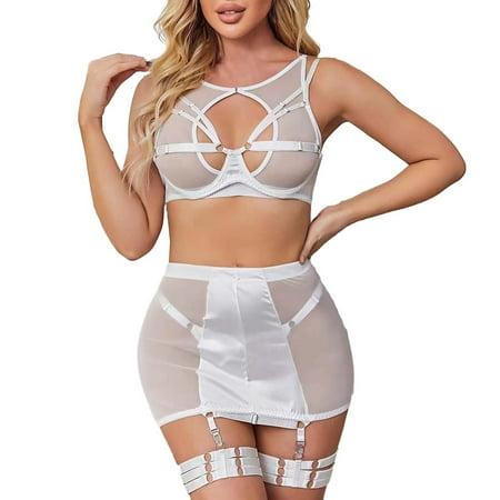 Spentoper Women Fashion Sexy Mesh Bandage Solid Color Tight Underwear Hip Wrap Skirt White L