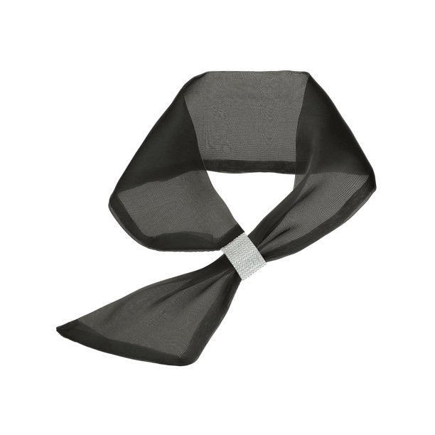 Bufanda metálica brillante INSPIRE CHIC para mujer, ligera, larga con hebilla de strass 67x10cm negra