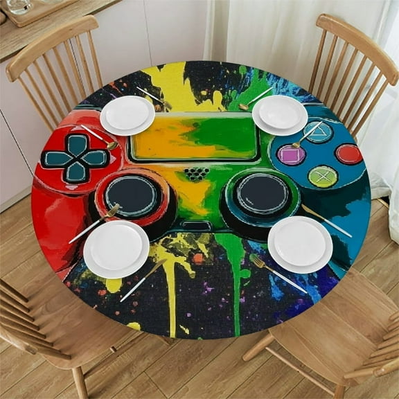 Autua Colorful Paint Game Art Round Tablecloth Stain-Resistant 100% Polyester 31"-35