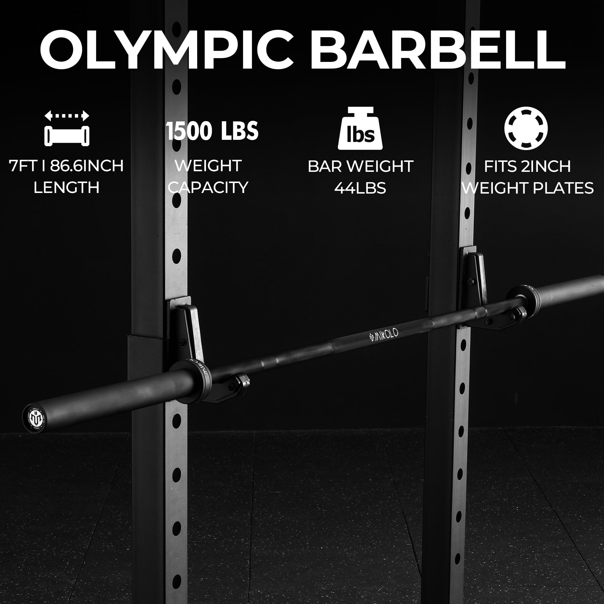 Mikolo 7ft Olympic Barbell, Barbell for Weightlifting and Powerlifting 45lb, Olympic Bar for 1500lbs Capacity, Weight Bar Fit 2” Standard Weights