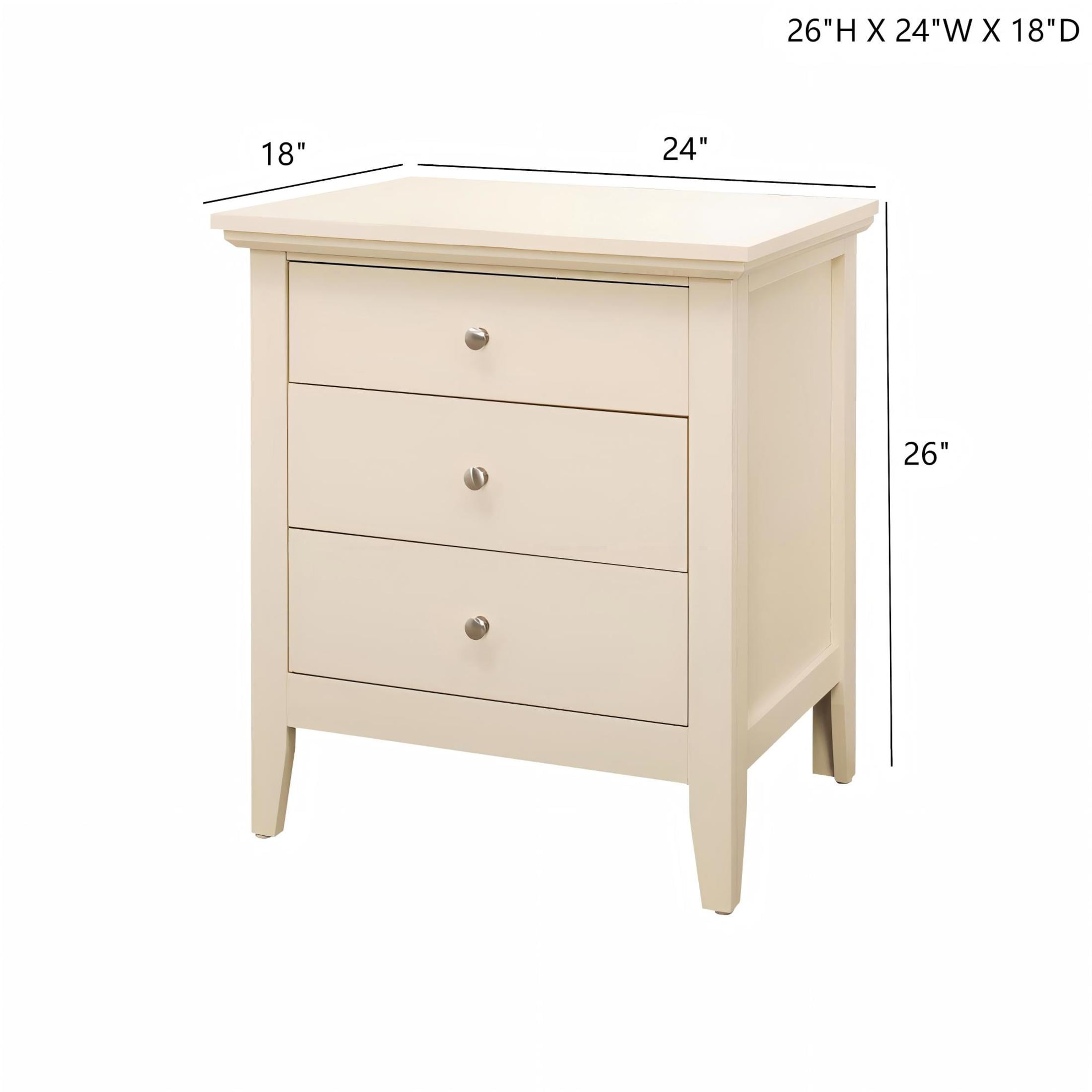 Noble House 3-Drawer Nightstand, Bedside Table with Particle Board Frame, Beige Finish
