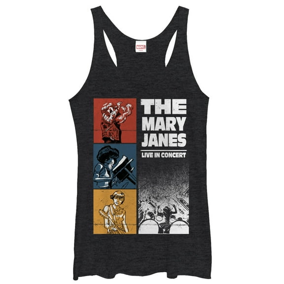 Women's Marvel Mary Janes Concert  Racerback Tank Top Black Heather Large